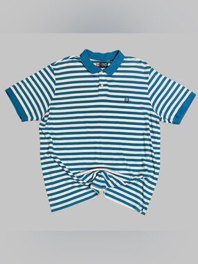 Men’s “Chaps Ralph Lauren” Retro Blue and White Striped Polo Shirt